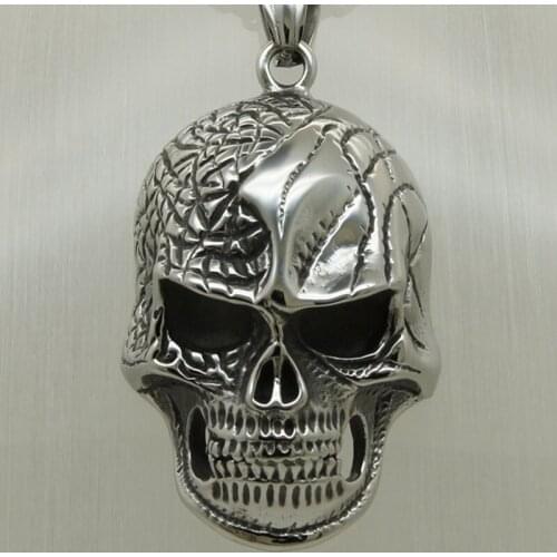 Big injured skull vary width 60cm(23.6 inch)length round box steel chain 316L stainless steel pendant necklace