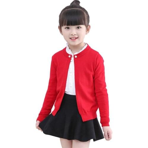 Kids Cardigan Girls Cotton Children Knitted Jacket Solid Color Girls Sweaters Spring Autumn Casual Big Girls Clothes RT156