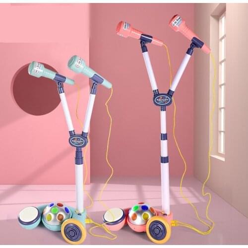 Children Vertical Type Adjustable Karaoke Machine Toys Kids Two-Mike Light Singing Brainging Musical Instrument Toy