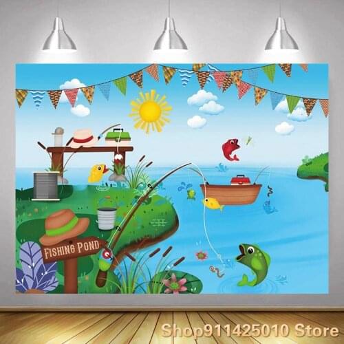 Sunny Lakeside Ship Happy Fishing Background Kids Birthday Party Decoration Photography Studio 3D Digital Photo Custom Backdrop