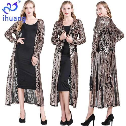 Fashion New Womens Clothing Long Sequin Open Front Long Sleeve Mesh Cardigan Blouse Cover Coat Evening Prom Party Tops Gift