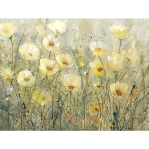 Summer in Bloom Wall art picture Oil painting flowers yellow White Modern art Landscapes Abstract artwork for living room Decor
