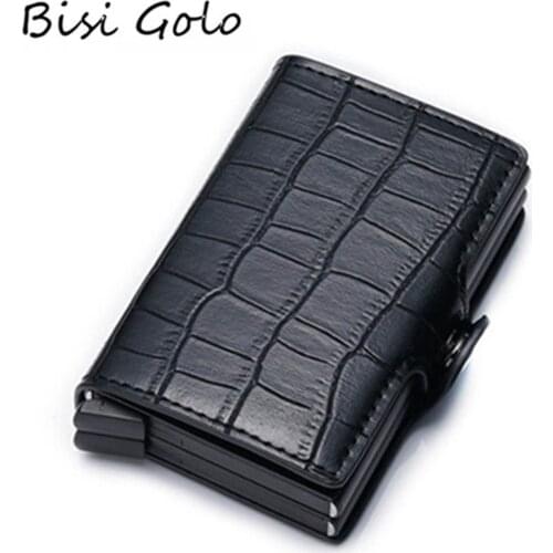 BISI GORO Credit Card Holder 2020 Aluminium Double Boxes Fashion Men And Women PU Leather Metal RFID Vintage Travel Card Wallet