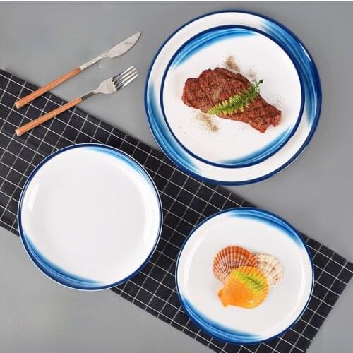 2021 New Chinese Style Round Plate Plastic Imitation Porcelain Dining Room Disc Self Service Covered Rice Plate Tableware