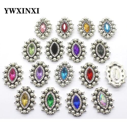 High-end hot selling 10 pcs/set diamond alloy Diy jewelry accessories flat back imitation pearl base handmade decoration design