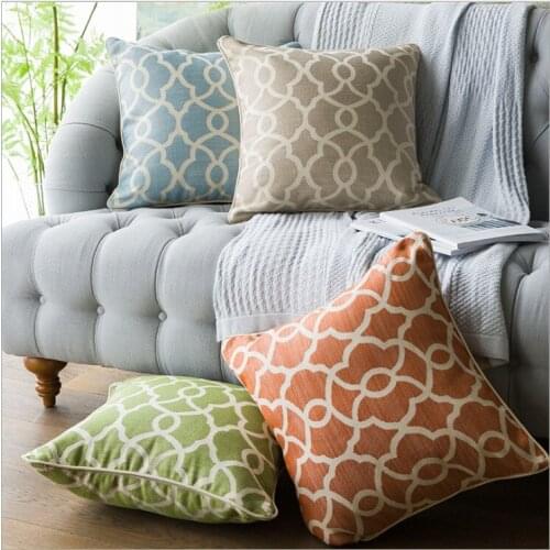 Luxy Jacquard Cushion Cover Navy Blue Beige Green Geometric Home Decoration Pillow Cover Sofa Pillowcase 50x50cm Pillow Sham