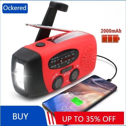 OCKERED Multifunctional Radio Hand Crank AM FM NOAA Weather Radio Emergency Solar Charging 2000mAh Power Bank for Cell Phone