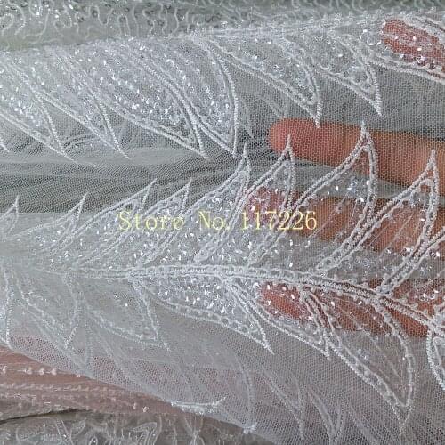 Fashionable french embroidered Lace Fabric JRB-73115 with glass beads African French net Lace Fabric