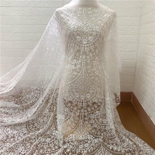Latest Lace Fabric Off white Tulle Mesh Embroidery Lace Fabric Nigerian African Wedding Bridal gown dress lace faric