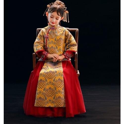Princess Flower Girl Dress Chinese Style Wedding Birthday Party Kids Dresses For Girls Childrens Costume Teenager Prom Designs