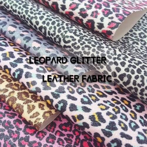 QIBU 22*30CM Chunky Glittter Fabric Leopard Printed Faux Leather Sheets A4 Size for Handmade Bags DIY Earrings Hairbows Crafts