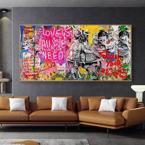 Love is All We Need Canvas Paintings on the Wall Art Posters and Prints Street Wall Graffiti Art Pictures for Living Room Decor