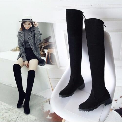 Thigh High Boots Female Winter Boots Women Over the Knee Boots Flat Stretch Sexy Fashion Shoes 2018 Black XL34--41 riding boots