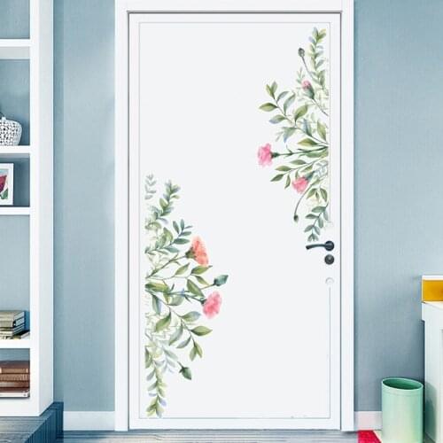 Removable Wall Stickers flowers Green leaf for Bathroom Door Wall Decor DIY Vinyl Decals Self-adhesive Kids room Murals Home