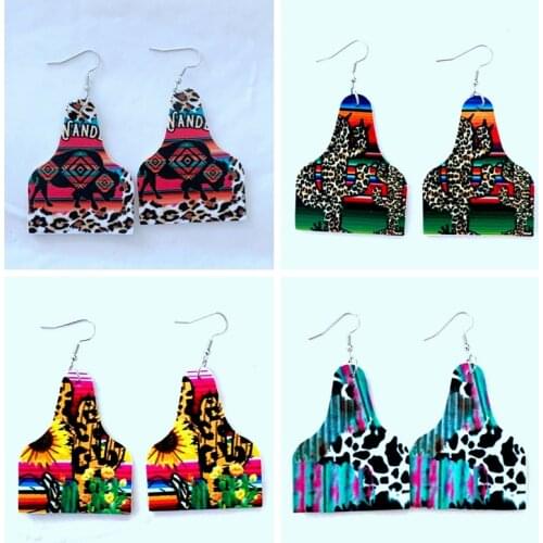 Leopard & Serape Cactus Boots Earrings Sublimation Country Cow Tag Stud Earrings Die Cutt Western Cowboy Sunflower