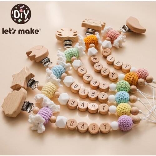 Personalized Name Silicone Pacifier Chain Clips Customized English Russian Name on Baby Teether Teething Bead Chain Newborn Gift