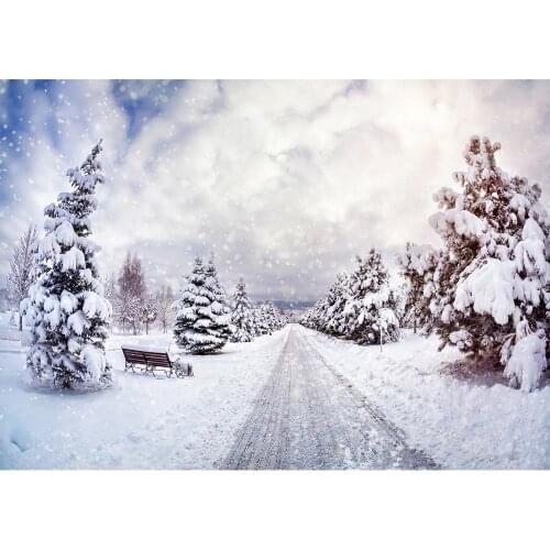 Snow Trees Road Winter Photo Background Computer Printed Fond Photography Backdrop for Children Baby Portrait Photocall Props