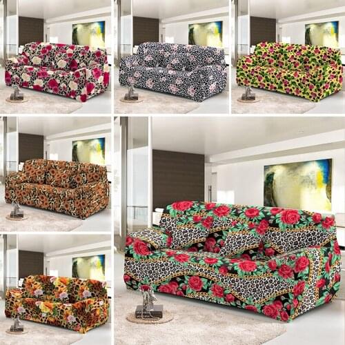 Modern Leopard With Flowers Stretch Sofa Cover For Living Room 1/2/3/4 Seater Psychedelic Elastic Slipcover Corner Couch Covers
