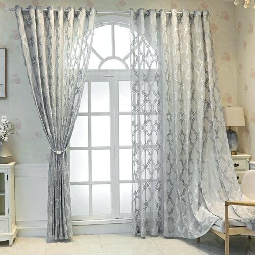 Modern Minimalist Geometric Curtains for Living Dining Room Bedroom Jacquard White Gray Heat Insulation Sunscreen Curtain