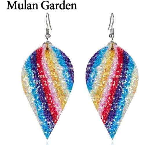 M&G Leaf Glitter Color Earrings for Women Shiny Dangle Fashion Statement PU Leather Earring Leaves Jewelry Accessories Wholesale