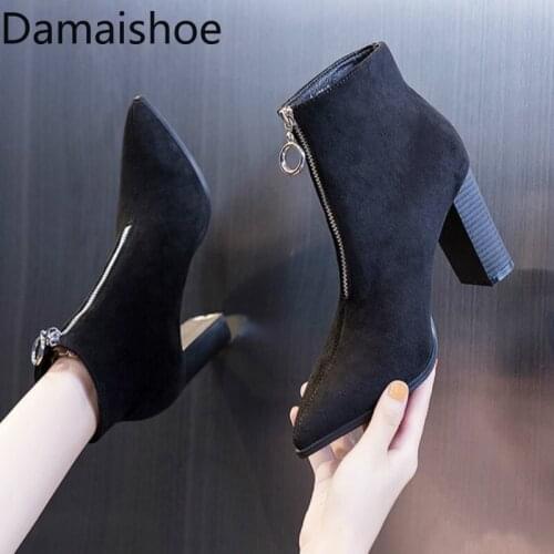 Martens Boots Womens 2021 Autumn and Winter New All-Match Thick Elastic Booties High Heel Net Celebrity Pointed Toe Skinny Boot