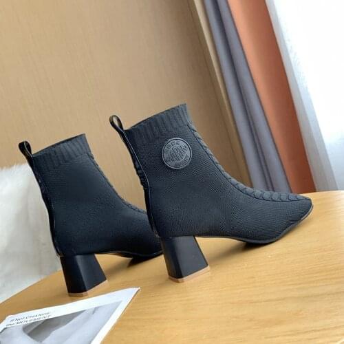 High Heels Women sock knitting Boots Pointed Toe Footwear Female Booties High Heels
