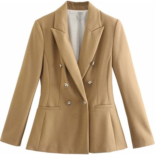 2021 Za Women Early autumn New Fashion Double Breasted Slim Blazer Coat Vintage Long Sleeve Pockets Female Outerwear Chic