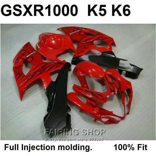 100% fit for Suzuki injection molding GSXR1000 05 06 black flames red fairings set GSXR 1000 2005 2006 VN14