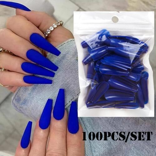100Pcs Solid Color False Nail Long Ballerina Press on Full Cover Fake Nails Extension Acrylic Manicure Natural Nail Art Tips