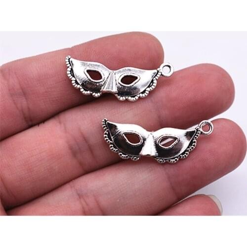 12pcs 31x10mm Antique Silver Plated Mask Charms Pendant DIY Handmade Jewelry Accessories