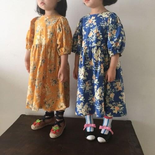 2021 Summer Baby Girls Dresses Korean Style Floral Kids Dress For Girls Children' Clothes 2 3 4 5 6 7 Y Girls Short Sleeve Dress