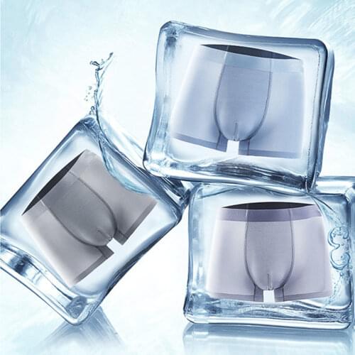 3Pcs Summer Mens Ice Silk Ultra-thin Underwear Airy Breathable Seamless Boxer Pants Graphene Antibacterial Cotton Crotch Briefs