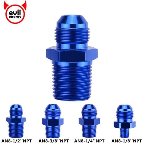 Evil energy Aluminum Male AN8 To 1/8" 1/2'' 3/8" 1/4"NPT Thread Straight Adapter Pipe Fuel Oil Fitting Hose Adapter