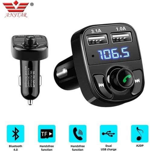 Anstar FM Transmitter Bluetooth 4.0 Car Kit MP3 Player LED Dual USB Car Charger Voltage Display Micro SD TF Music Playing