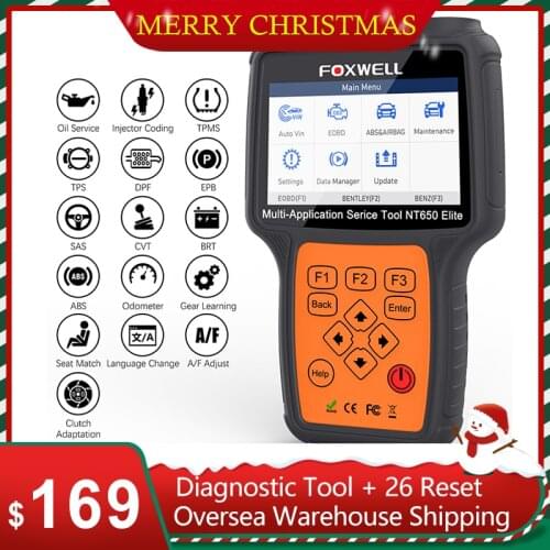 FOXWELL NT650 Elite Automotive Scanner OBD2 Car Diagnostic Tool 25 Reset Functions ABS DPF Oil Reset SAS EPB TPMS OBD2 Scanner
