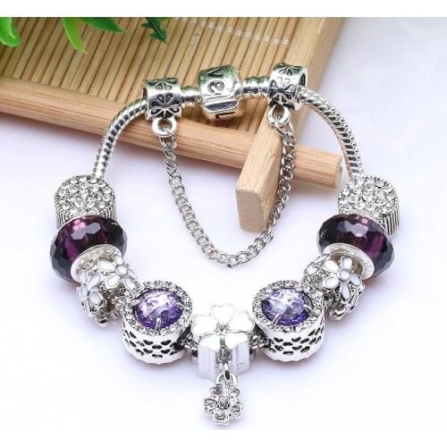 Without Box) PB1 Luxury Crystal Heart Gold Color Charm Bracelet for Girl Murano Glass Beads Brand Bracelet for Women