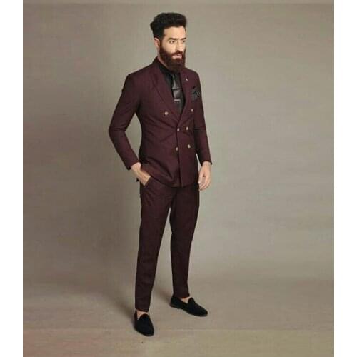 Burgundy Men Suits Wedding Groom Tuxedo Peaked Lapel Design Groomsmen Outfits Costume Homme Man Attire Terno Masculino 2Piece