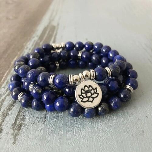8mm Mala Bracelet Natural lapis lazuli Beads Meditation Mala Beads Bracelet Tibetan Healing Men Jewelry