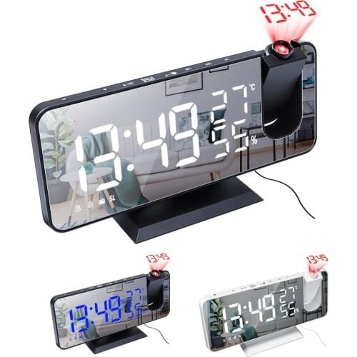 Digital Projection Alarm Clock USB FM Radio Dimmer Timer Backlight LED Projector Wake Up Clock with Temperature Thermometer