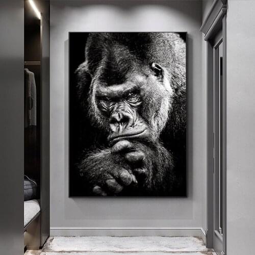 Black and White Ape Monkey Posters HD Print on Canvas Abstract Animal Wall Art Hanging Pictures for Home Living Room Decoration