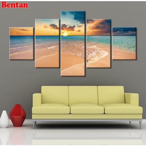 DIY 5D Diamond Painting 5 Piece Seascape sunset landscape Full Square Diamond Mosaic pattern Cross Stitch Home Decoration
