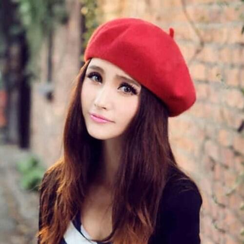 Elegant Warm Fleece Red Beret Hat For Women Spring Winter Wool Knit Ladies Beret Flat Cap Adjustable Hip Hop Female Berets