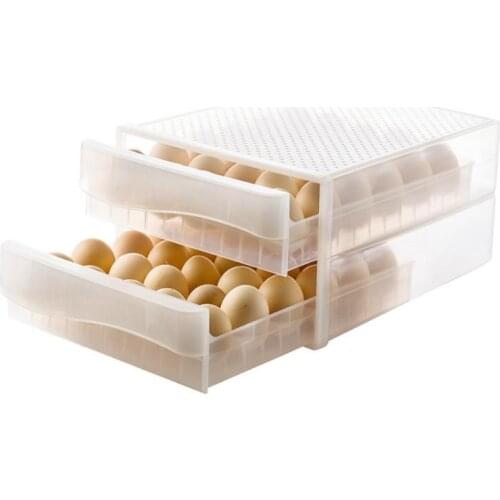 Hot 30/60 Drawer-Type Grid Egg Housed Box Tray Containers Kitchen Refrigerator Plastic Transparent Storage Double Layer 2 Size