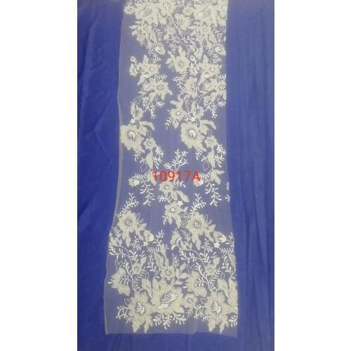 Good quality 5yards 10917A# offwhite heavy beads sequin embroidery net mesh lace fabric for sawing evening bridal wedding dress