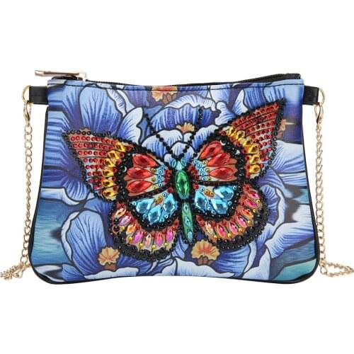 Shaped Diamond Diamond Painting Flower Color Butterfly Leather Crossbody Chain Bags DIY Embroidery Zipper Cosmetic Storage Bag