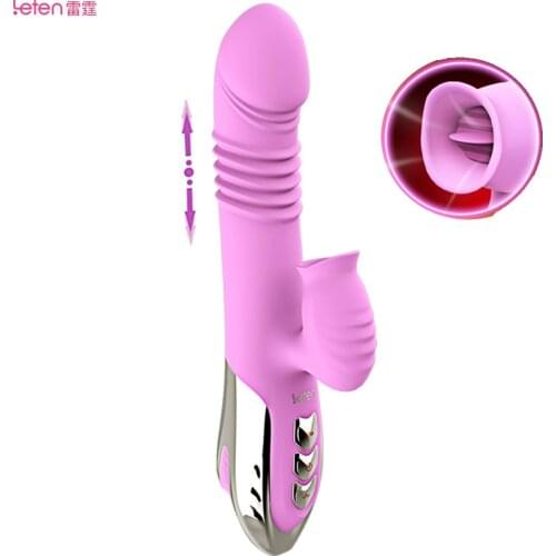 Leten G-spot Thrusting Dildo Vibrator Mouth Sucking Tongue Licking Clitoris Stimulator with Heating Function 10 Thrusting Modes