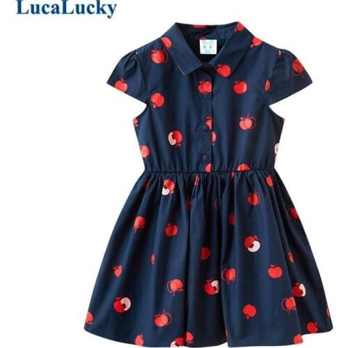 LucaLucky New 2021 Children Summer Cotton Dresses Kids Print Knee Length Blouses Dress Teenage Girls Petal Sleeve Dress Clothing