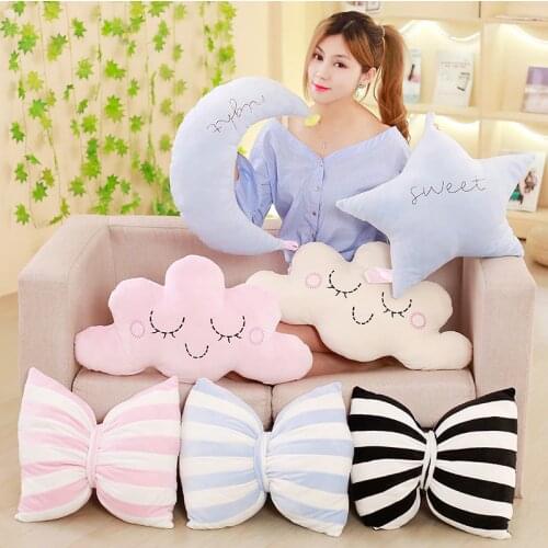 Cute Sky Series Stuffed Moon, Star Clouds bowknot Plush Baby Toys Soft Cushion Nice baby sleeping Pillow kids gifts home decor