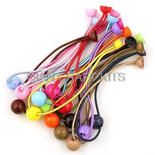 Set of 150pcs assorted colors Hair Elastic Ponytail Holder Ponytail Elastic with Plastic beads and glue on able pads