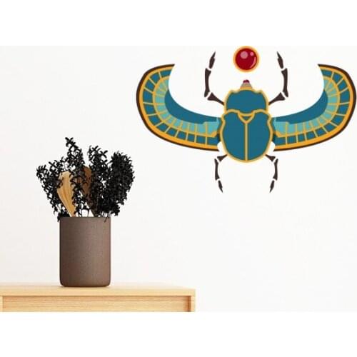 Egypt Culture Red Yellow Blue Beetle Atonism Abstract Illustration Wall Sticker Art Decals Mural DIY Wallpaper for Room Decal